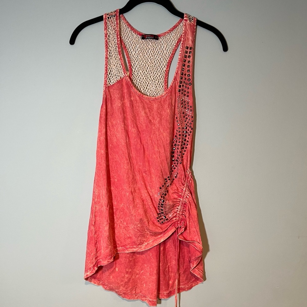 T Party Coral Netted Hi Low Tunic Tank Top